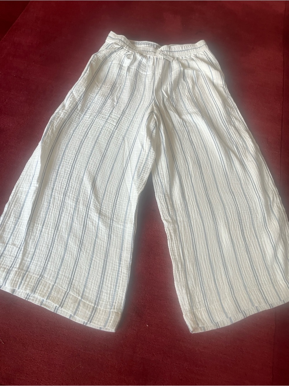 Madewell Untailored WideLeg Crop Pants Striped Lightspun Cotton - Picture 2 of 7